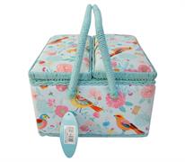 Twin Lid Sewing Box - Bird Song Design - 25 x 25 x 17cm wit