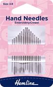 HEMLINE HANGSELL - Hand Sewing Needle - Embroidery/Crewel 16 Pack - size 3-9 