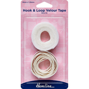 Hemline - Hook & Loop Velour Tape Stick On 20mm x 1.25m - White