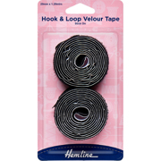 Hemline - Hook & Loop Velour Tape Stick On 20mm x 1.25m - Black