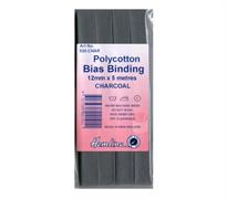 Polycotton Bias Binding - Charcoal 12mm X 5m