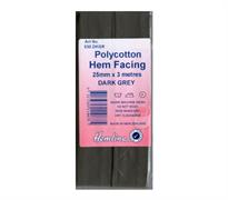 Polycotton Hem Facing - Dark Grey 25mm x 3m