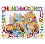 FIONA JUDE - Country Thread Cross Stitch Sampler - teddy birth sampler 30 cms x 40cms