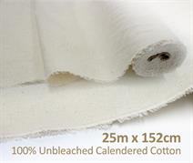 Calico 25m roll 100% Unbleached Calendered Cotton - 60 inch width (150cm)