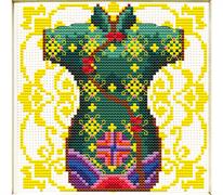 No Count Cross Stitch On White Aida 14 - female geisha green 12 x 12cm