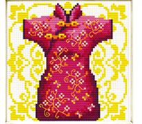 No Count Cross Stitch On White Aida 14 - female geisha red 12 x 12cm