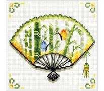 No Count Cross Stitch On White Aida 14 - bamboo fan 12 x 12cm