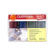 GUTERMANN Thread Set Sparkly Metallic Effect 100m - 4 reels - Colour Mix