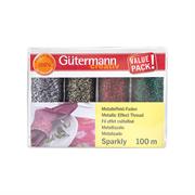 GUTERMANN Thread Set Sparkly Metallic Effect 100m - 4 reels - Colour Mix