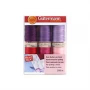 GUTERMANN Thread Set Hand Quilting Cotton 200m - 6 reels - Pinks & Purples