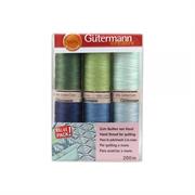 GUTERMANN Thread Set Hand Quilting Cotton 200m - 6 reels - Blues & Greens