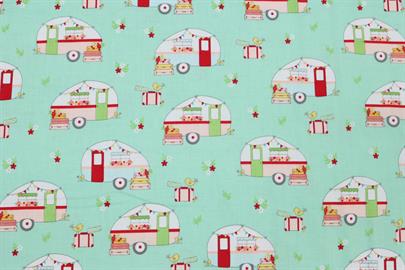 Riley Blake Printed Cotton - Cute Caravans Aqua 112cm