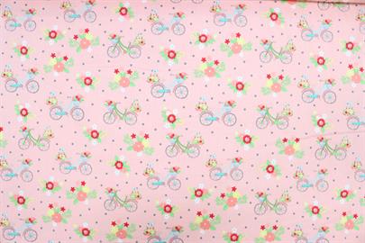 Riley Blake Printed Cotton - Vintage Pushbikes Pink 112cm
