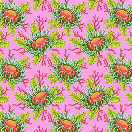 TULA PINK FLORAL REEF - FRIENDS & ANEMONES - CORALLINE