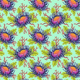 TULA PINK FLORAL REEF - FRIENDS & ANEMONES - SEAFOAM