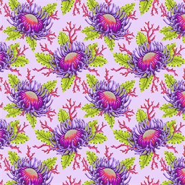 TULA PINK FLORAL REEF - FRIENDS & ANEMONES - ULTRAVIOLET
