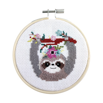 Cross Stitch Kit 10cm - Hang In There Sloth