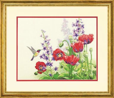 HUMMINGBIRD AND POPPIES       