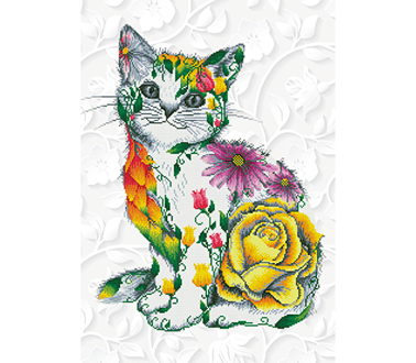 DIAMOND DOTZ -Flower Puss - 55  x 78cm (21.7 x 30.7in)