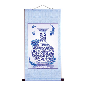 Diamond Dotz Premium Scroll - Oriental Blessing Peace - 48.5cm x 97cm - blue vase