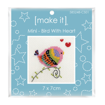 Mini Cross Stitch Kit 7 x 7cm - Bird with Heart