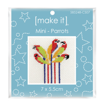 Mini Cross Stitch Kit 7 x 5.5cm - Parrots