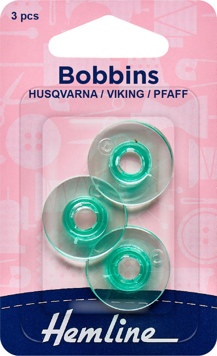 Hemline - Bobbin Plastic Husqvarna Viking (Blue/Green) 3pk 