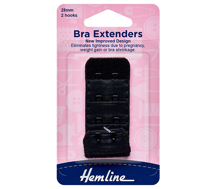 Hemline - Bra Back Expander 28mm - 2 Hook - Black