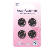 Hemline - Snap Fasteners Metal Sew On 15mm - 4 sets - Black