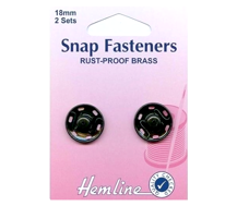 Hemline - Snap Fasteners Metal Sew On 18mm - 2 sets - Black