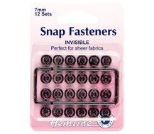 Hemline - Snap Fasteners Nylon Invisible Sew On 7mm - 12 Sets - Black