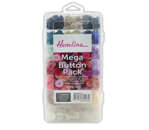 Hemline Buttons - Mega Button Pack in Clear Storage Case Assorted Sizes 300g - Multi Colour