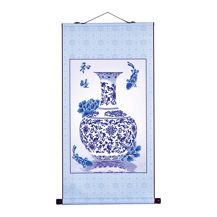 Premium Scroll - Oriental Blessing Peace - 48.5cm x 97cm - blue vase