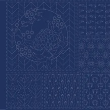 Sashiko Panel - Linen/Cotton 137 x 50cm Botanical Navy