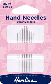 Hemline - Hand Needle- Straw/Milliner 10pk - size 3-9