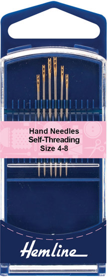 Hemline - Hand Needle Gold Eye Self Threading 6pk - size 4-8