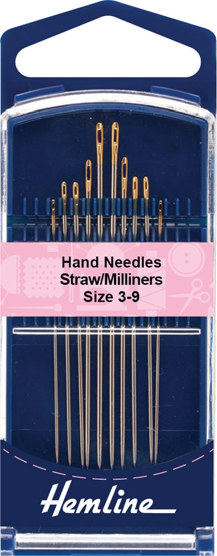 Hemline - Hand Needle Gold Eye Straw/Milliners 10pk - size 3-9 