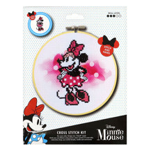 SEW EASY NEEDLECRAFT - 15cm No Count Cross Stitch Kit With Hoop - Minnie Mouse