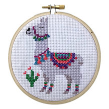 Mini Cross Stitch Kit with Hoop 10cm - Lama