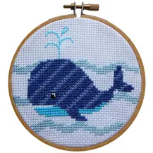 Mini Cross Stitch Kit with Hoop 10cm - Whale