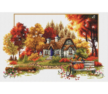 No Count Cross Stitch On White Aida 14 - autumn cottage 48 x 31cm