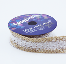 CELEBRATE - Hessian Ribbon W Poly Lace 25Mm X 2M - natural