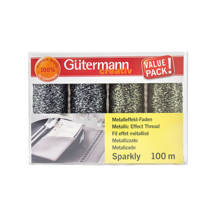 GUTERMANN Thread Set Sparkly Metallic Effect 100m - 4 reels - Golds & Silvers