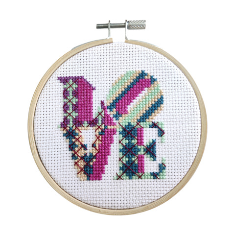Beginner Cross Stitch Kit with Hoop 10cm - Love