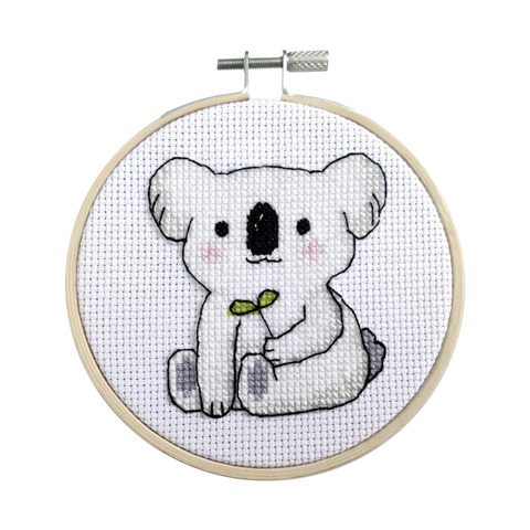 Beginner Cross Stitch Kit with Hoop 10cm - Cute Koala