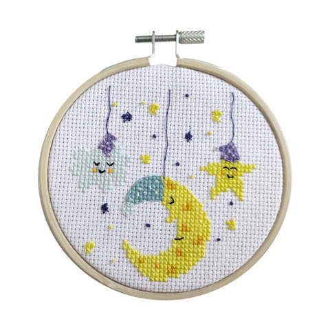 Beginner Cross Stitch Kit with Hoop 10cm - Good night