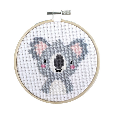 Beginner Cross Stitch Kit with Hoop 10cm - Koala