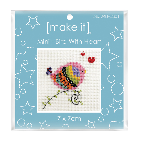 Mini Cross Stitch Kit 7 x 7cm - Bird with Heart