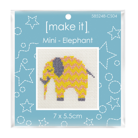 Mini Cross Stitch Kit 7 x 5.5cm - Elephant