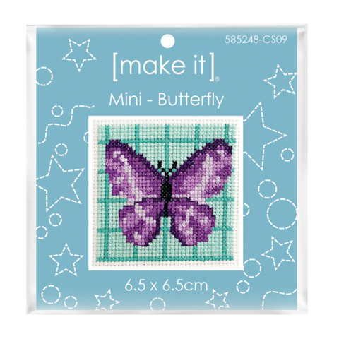 Mini Cross Stitch Kit 6.5 x 6.5cm - Butterfly